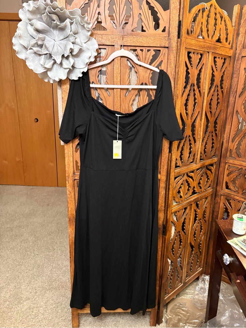 Boden Black Square-Neck Midi Dress
